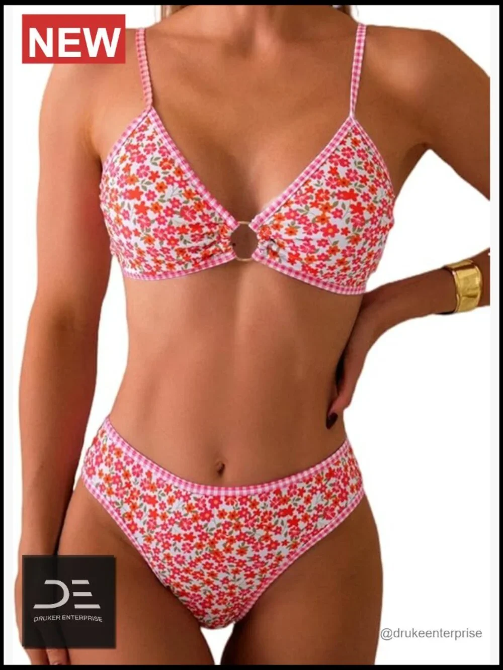 O-Ring Front Triangle Bikini Set Cheeky Bottom Swimsuit Padded